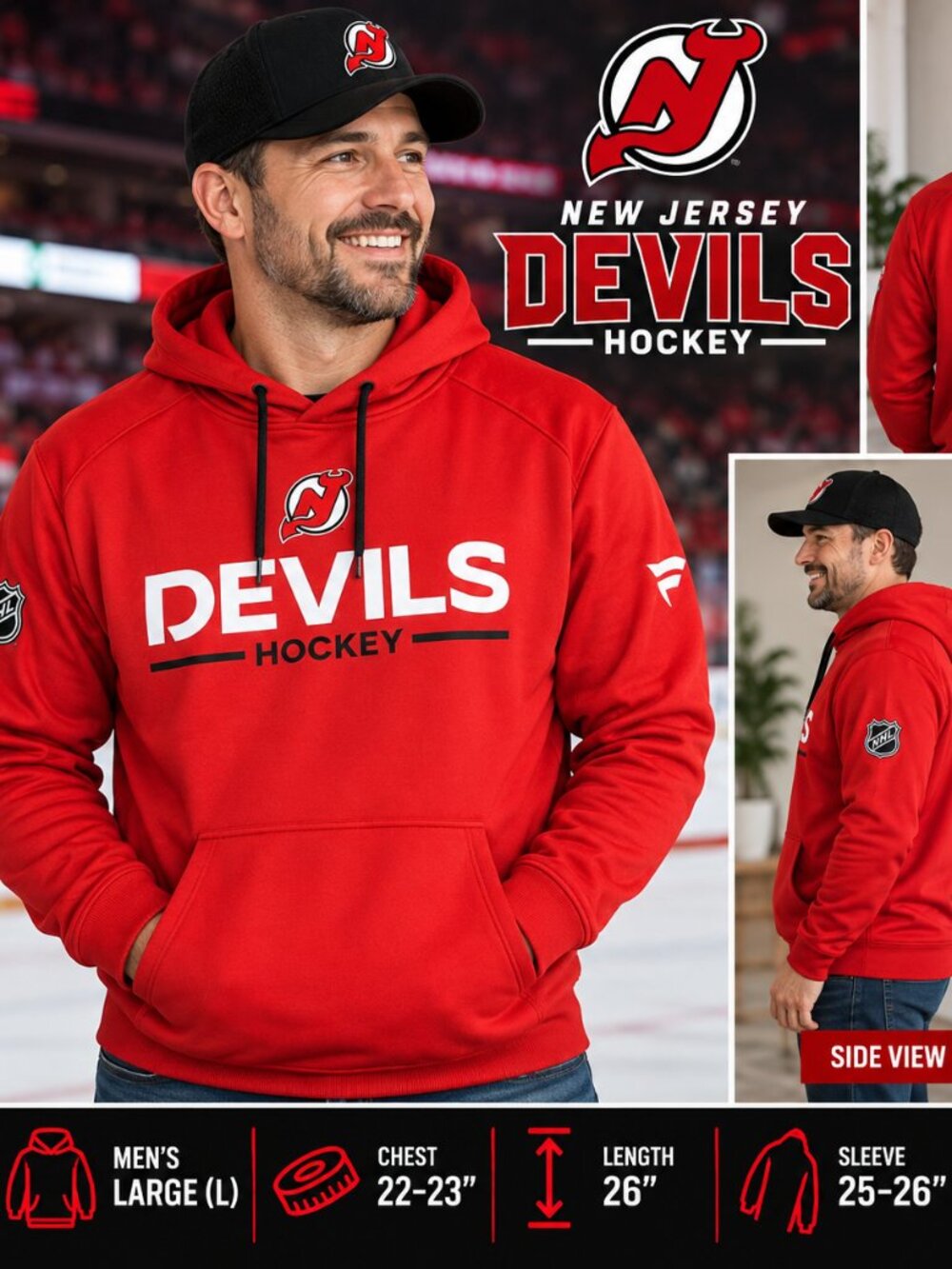 New Jersey Devils Fanatics Authentic Pro NHL Hoodie Men's Large NWT Red